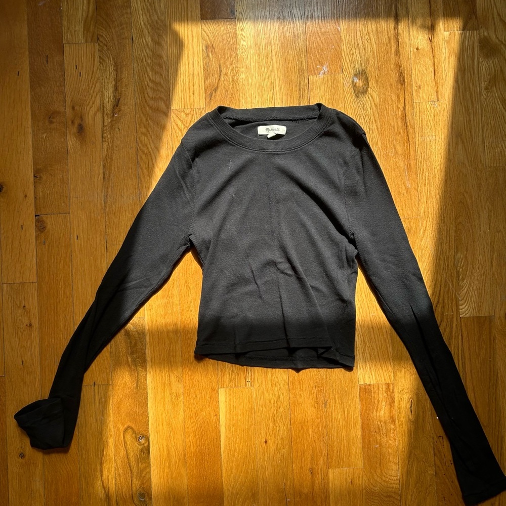 Madewell Black Long-Sleeve Crewneck Top
